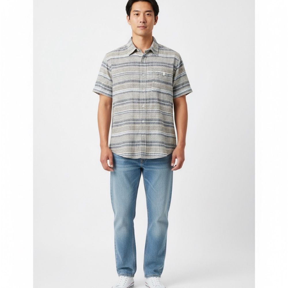 Tasso Elba Men's Black and Cream Striped Button-Down Shirt